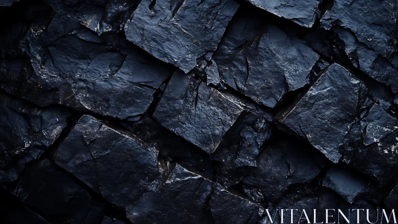 Close-up of rugged black slate stones with dramatic lighting.