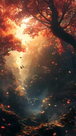 Emberleaf gorge glows beneath a storm of falling light.