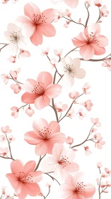 Delicate Pink Cherry Blossoms on Branches Against White