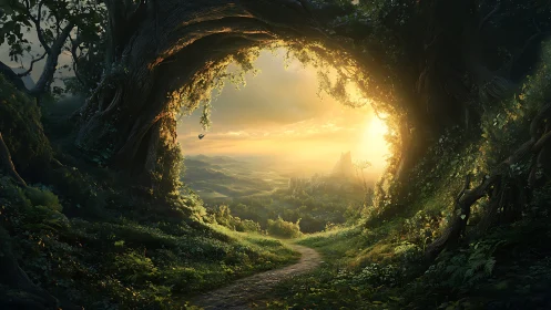 Enchanted Cave Reveals Golden Landscape Beyond