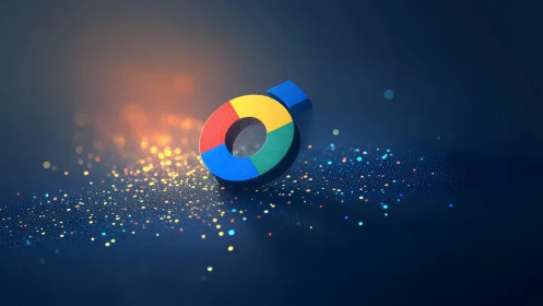 Colorful 3D Ring on Sparkling Abstract Background, Digital Art.