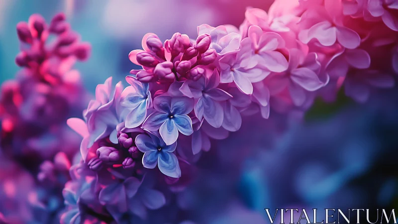 Lilac flowers in soft focus with gradient background.
