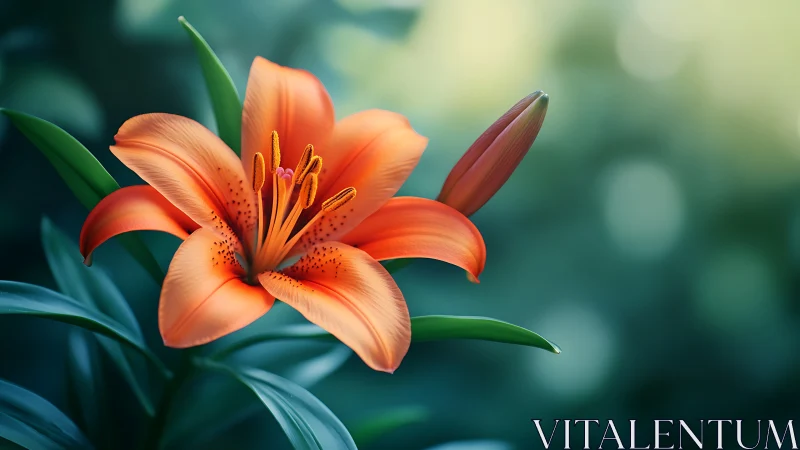Vibrant Orange Lily Blossom Against Softened Backdrop.
