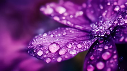 Purple flower petals glistening with water droplets