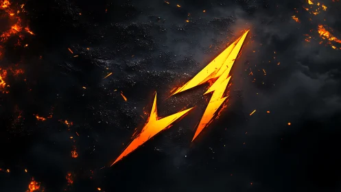 Fiery Lightning Bolt in Dark Sky.