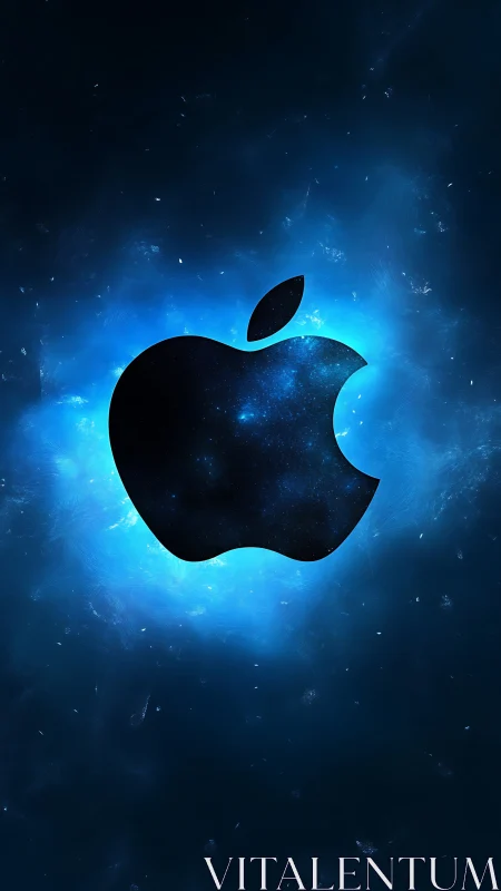 Apple-shaped negative space silhouette against luminous nebula field