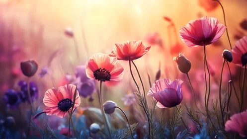 Poppies Ablaze in Honeyed Twilight Garden Glow.