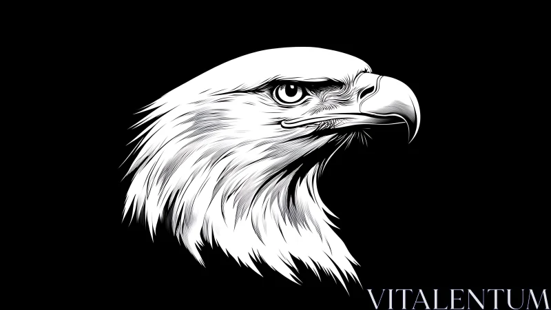 Detailed eagle head illustration in black and white vector style.