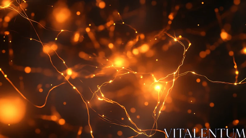Glowing neural pathways rendered as dynamic orange light filaments