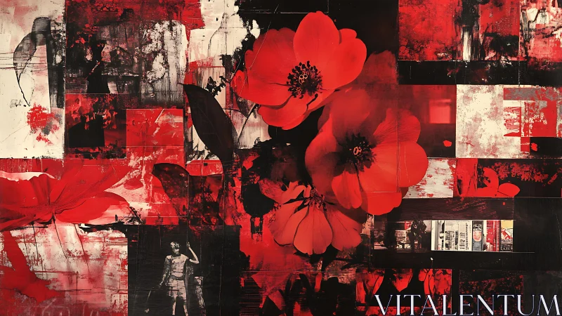Crimson poppy collage overlays bold urban photo fragments.
