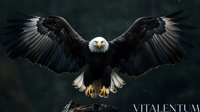 Majestic Bald Eagle Spreading Wings in Dramatic Wildlife Photography.