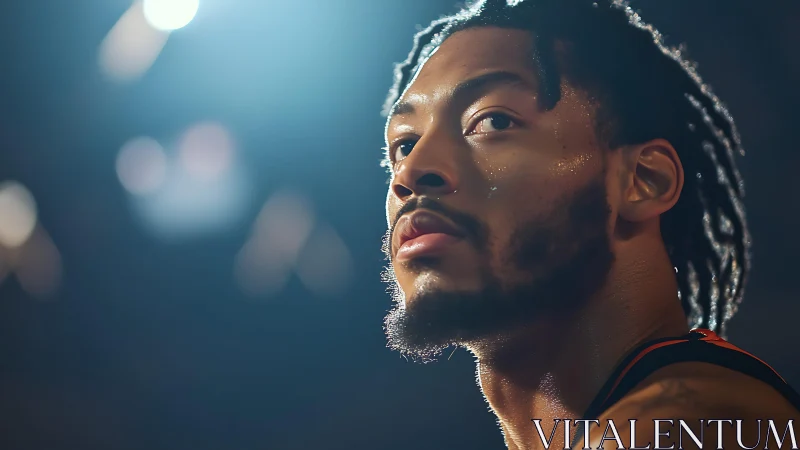 Focused basketball player glows under bright arena lights