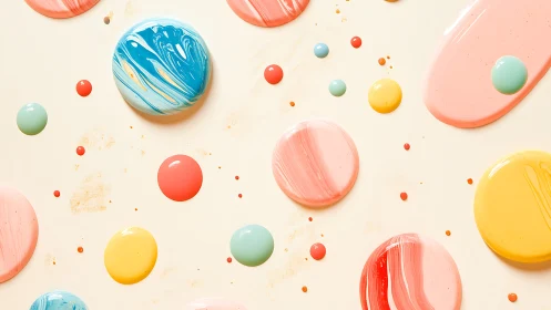 Macro study of glossy pastel paint droplets with smooth specular highlights