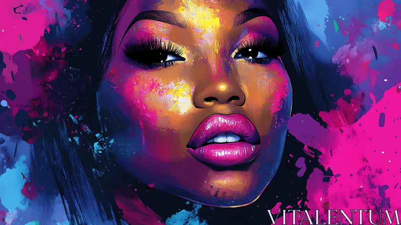 Neon dreams paint her gaze as galaxies collide in color