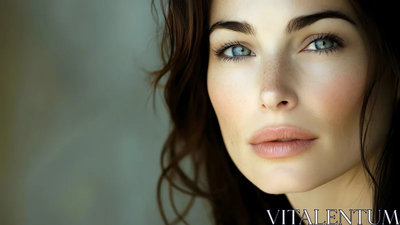 High-resolution close-up portrait isolates freckled skin microdetail