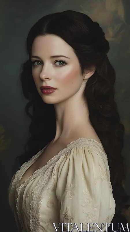 Victorian-style portrait depicts young woman in cream dress