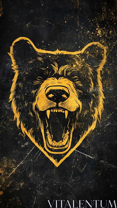 Roaring bear head illustration in bold yellow outline.