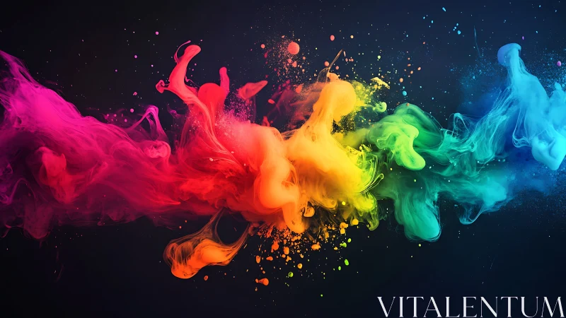 Multicolored ink dispersion on dark background surface.