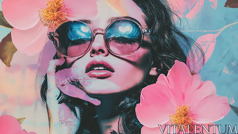 Dreamy flower crowned girl in glowing pink sunglasses.