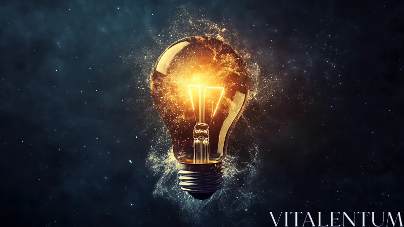 Glowing golden lightbulb floats softly in a starry cosmos