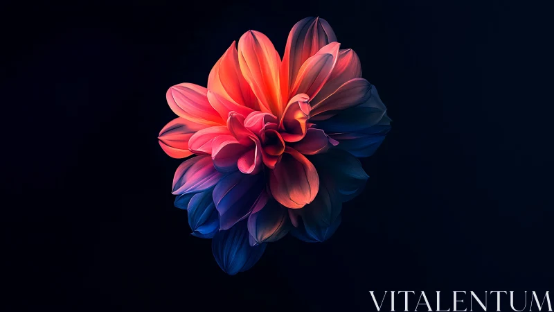 Luminous Dahlia: Digital Bloom With Radiant Red-to-Blue Gradient.