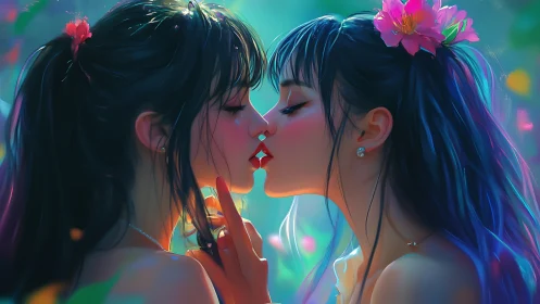 Twin Souls Converging in Neon Luminescence.