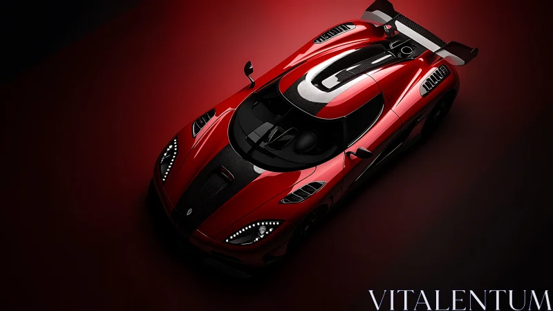 Top-down studio render shows red carbon-fiber sports car