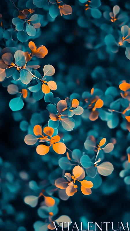 Golden teal foliage strands in dreamy macro focus.