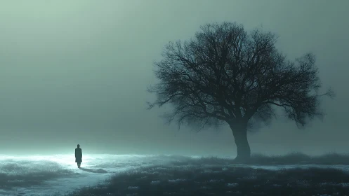 Solitary winter wanderer sharing quiet company with a tree.