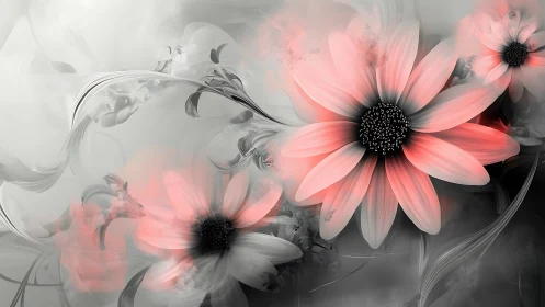 Pink Dreams: Where Soft Blooms Meet Grayscale Magic.