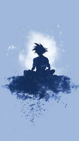 Skyborne meditator on a dissolving ink cloud of calm.