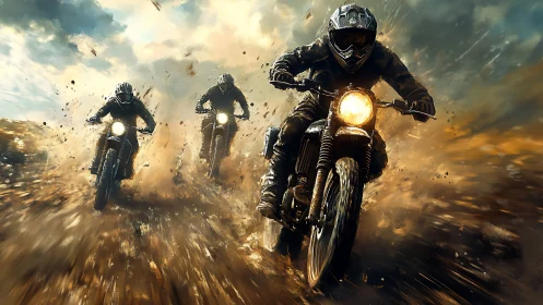Mudstorm riders blaze through a roaring dirt horizon.