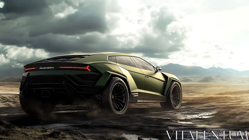 Desert-ready green super SUV powers across muddy wasteland