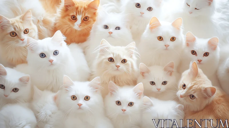 A Delightful Gathering of Fluffy Cats with Mesmerizing Eyes.