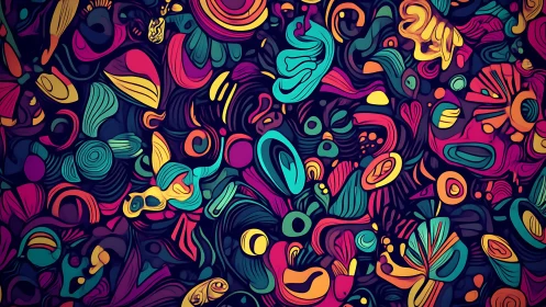 Bold abstract shapes in dense multicolor pattern art