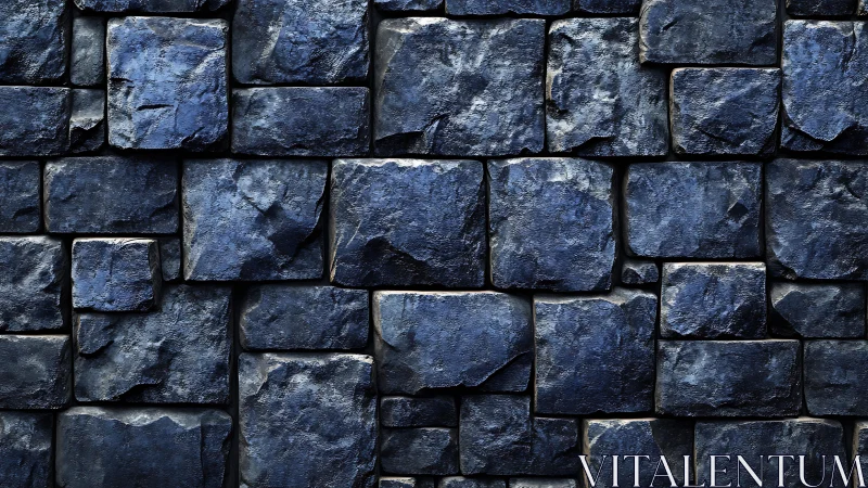Dark blue rough stone brick wall texture in realistic style.