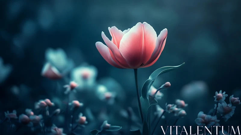 Coral Tulip Blooms Against Twilight's Dreamy Embrace