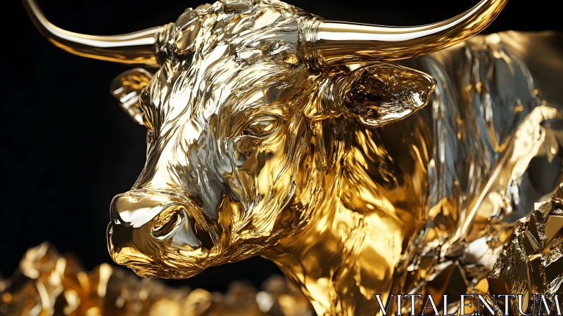 Shiny Golden Bull Sculpture in Modern Art Style with Reflective Finish.