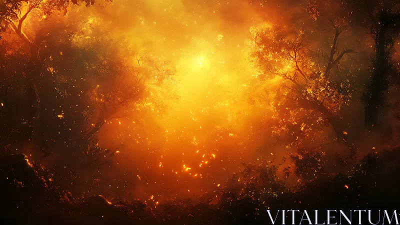 Wildfire Engulfing Forest Canopy with Radiant Luminous Intensity.