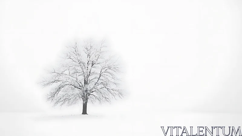 Graceful lone winter tree resting in a calm white world.