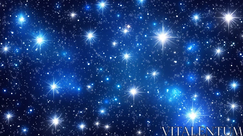Starlit deep space field with radiant blue cosmic glow.