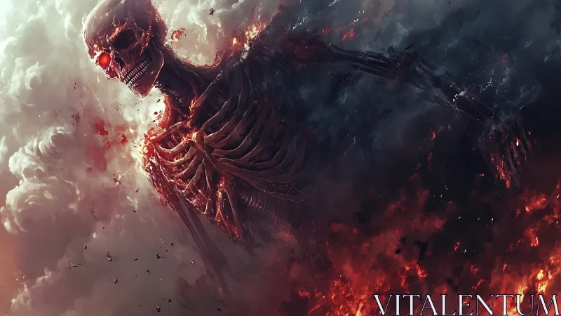Colossal ember skeleton strides between cloud and inferno