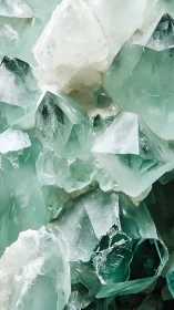 Soft mint crystal cluster glowing with cool gentle light.