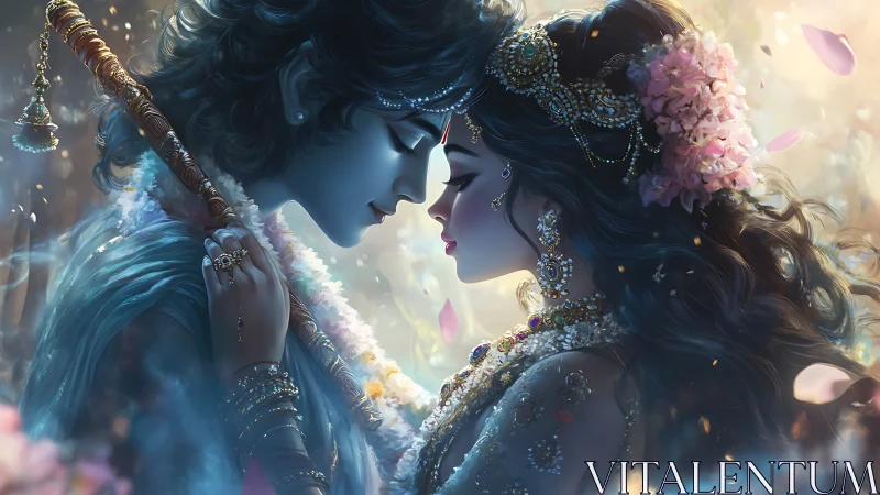 Two Ornately Dressed Figures Share Intimate Profile Exchange in Luminous Digital Fantasy