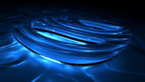 Glasslike blue ring structure glows over rippling surface
