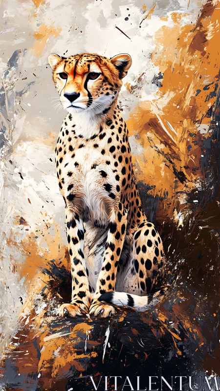 Cheetah portrait on abstract ochre splatter background study