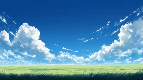 Vast grassland horizon under deep cobalt summer sky.