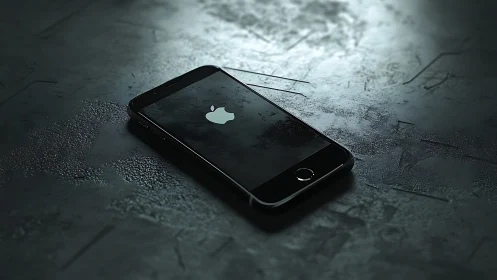 Smartphone lies on textured surface under controlled lighting