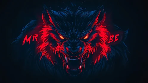 Neon werewolf emblem with blazing red highlights and text.
