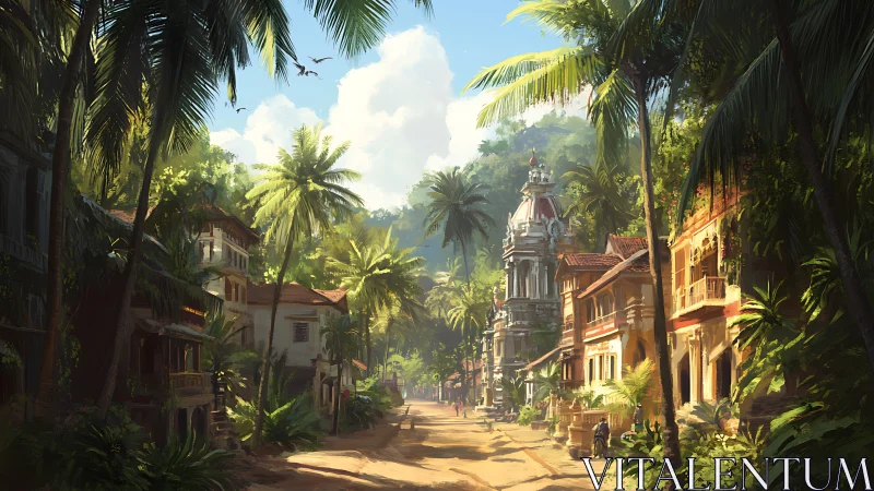 Sunlit jungle boulevard hums between colonial dreams